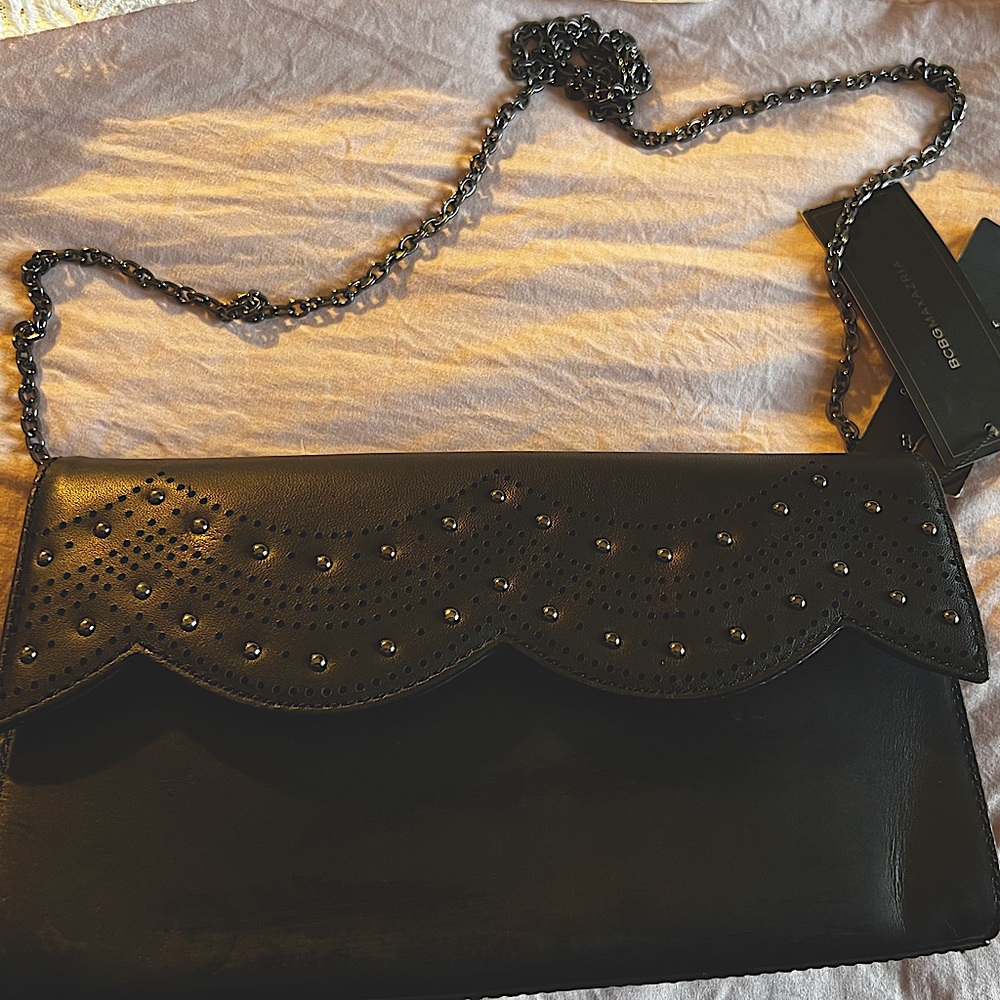 BCBG Max Azria scallop foldover clutch with chain